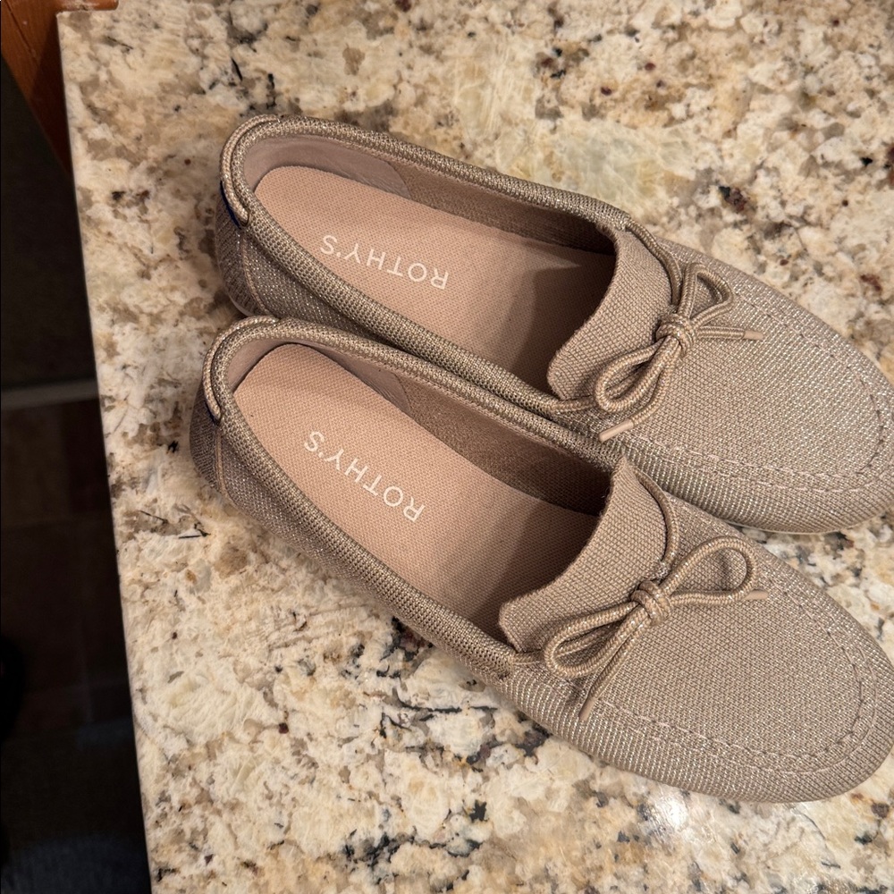 Rothy's Beige sparkle Bow Loafers. NWOT